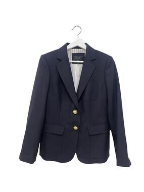 J.CREW Blazer Womens Petite 10P Black Wool Gold Button Lined Jacket